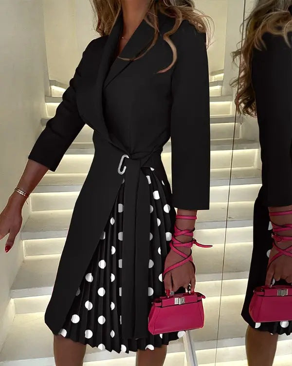 New Fashion V-Neck Gradient Pleated Dress with Ties