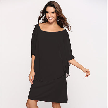 Plus Size Women's Chiffon Dress with Layered Look