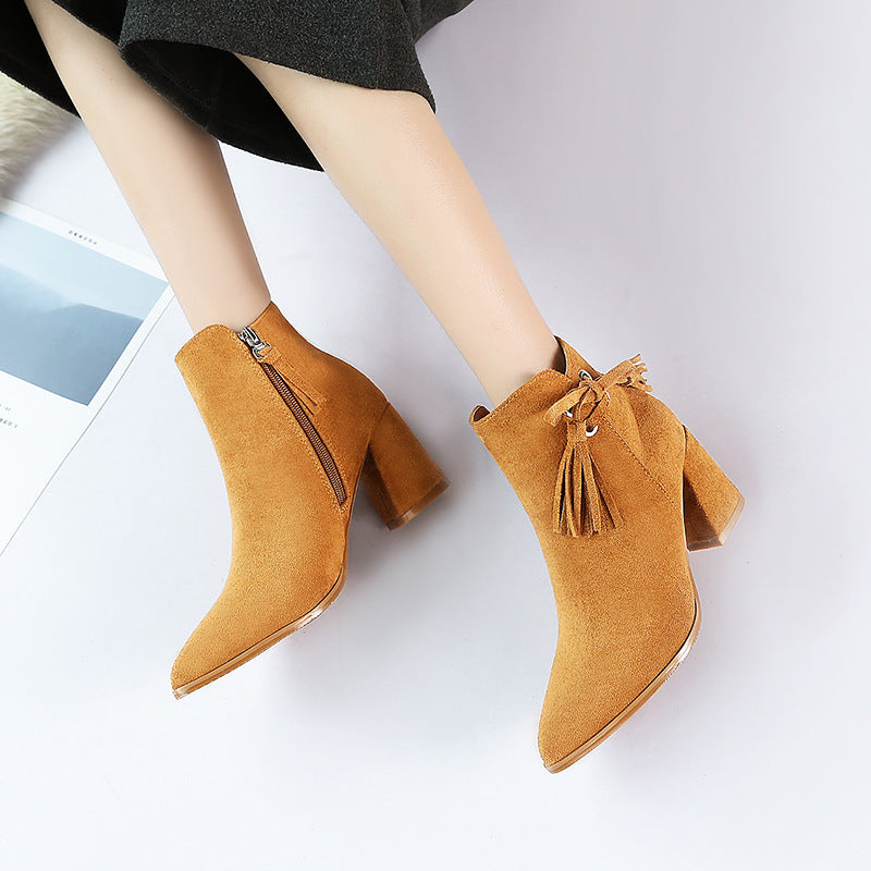 Winter High Heel Short Boots for Women with Chunky Heels