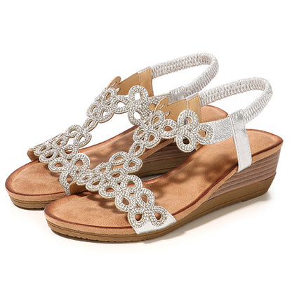 Rhinestone Bohemian Wedge Sandals for Women