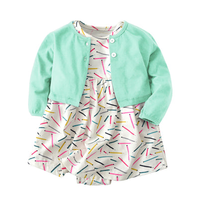 Baby Girls' Sweater Dress Set Cotton Two-Piece Outfit