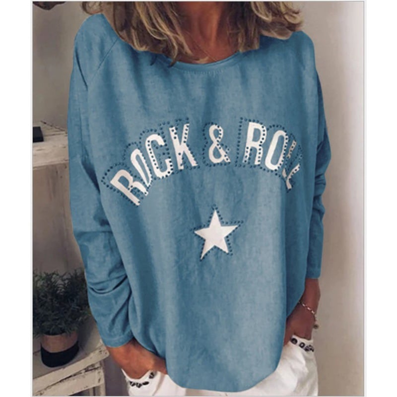 Women's Printed Diamond Round Neck Long Sleeve Top