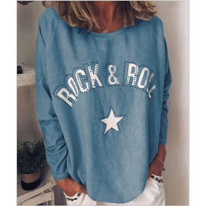 Women's Printed Diamond Round Neck Long Sleeve Top