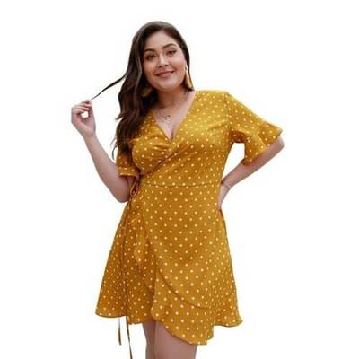 Women's  V-Neck Polka Dot Plus Size  Dress