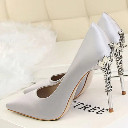 White Satin High Heels for Women - Stylish Pointed Shoes
