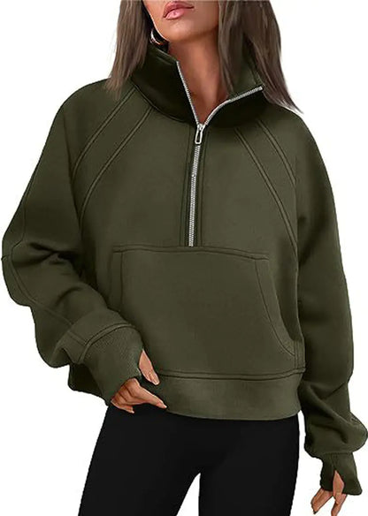2023 Autumn/Winter Women's Plush Half Zipper Sweatshirt