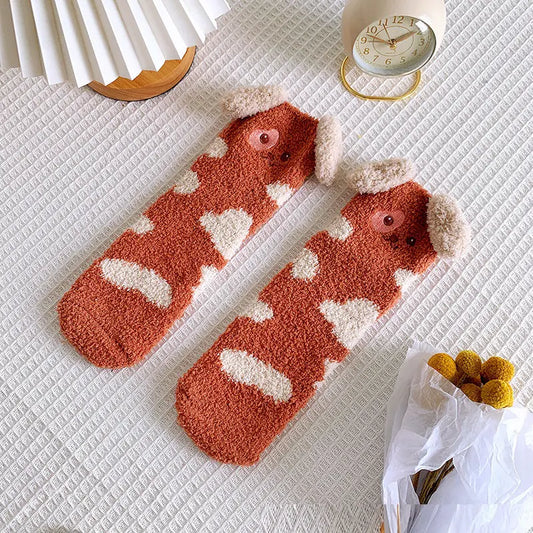 Dicke warme Korallenfleece-Socken für Damen, mittellang, zum Schlafen