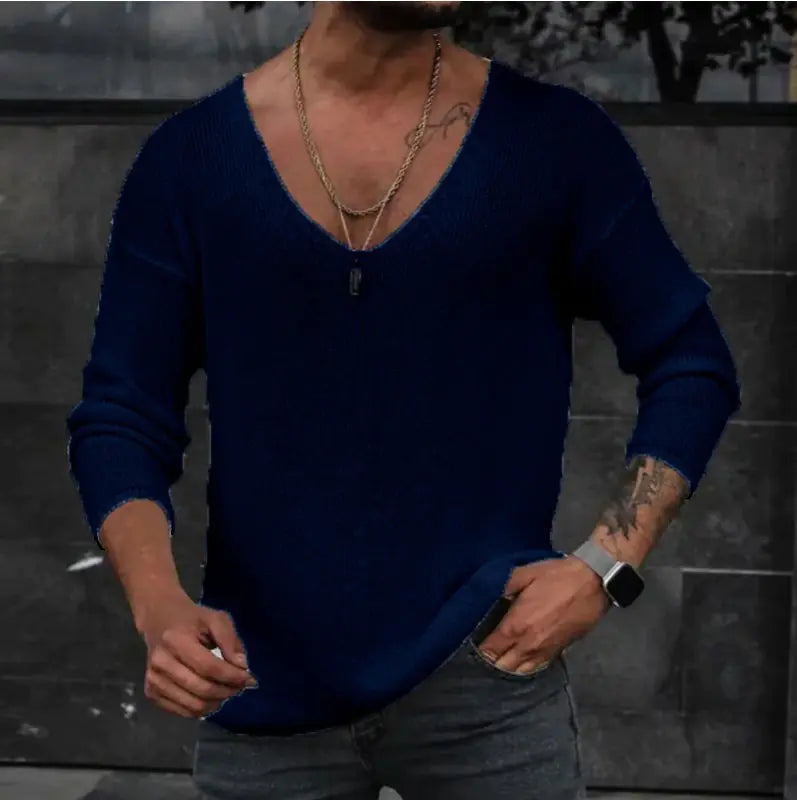 Men's Long Sleeve V-Neck Independent Sweater