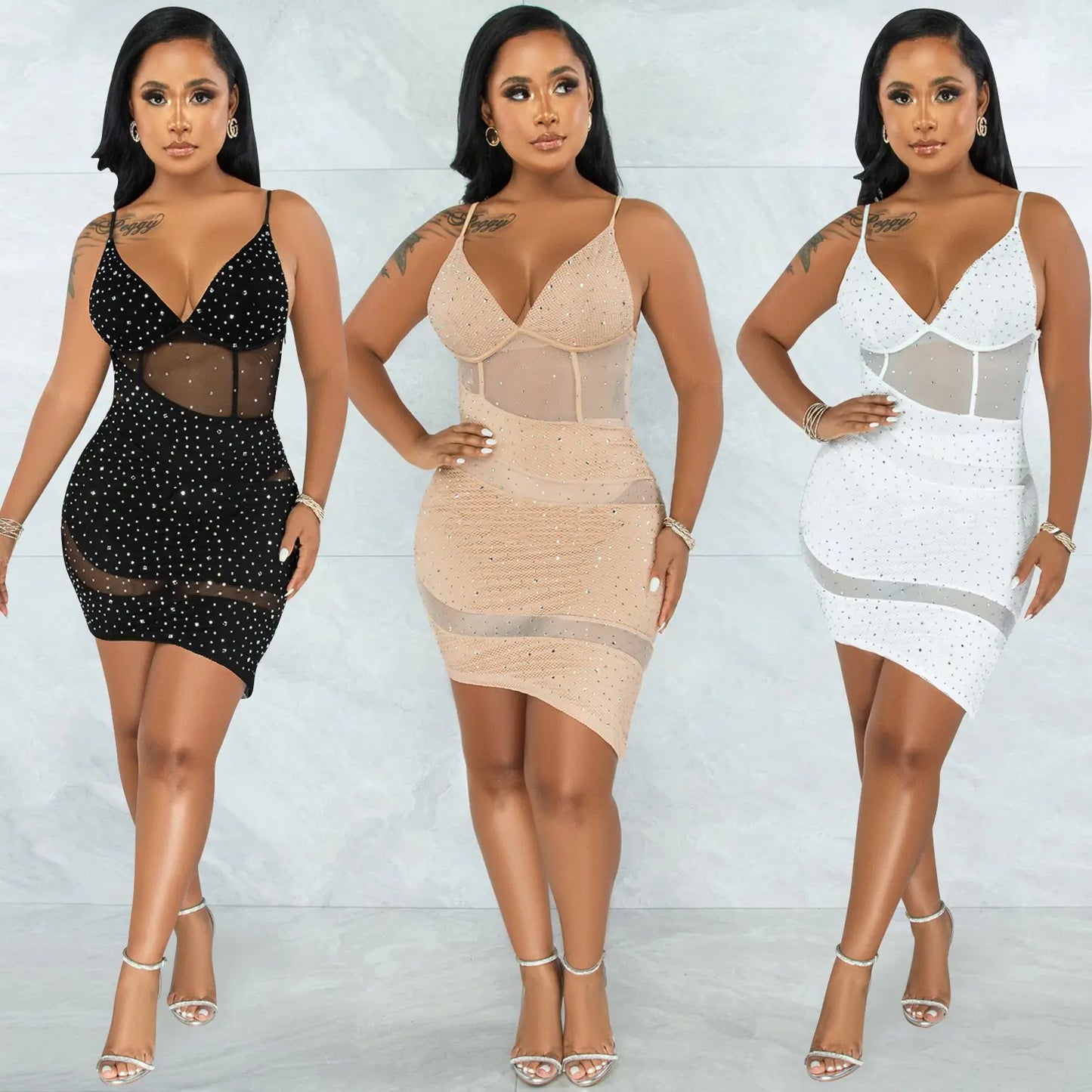 Irregular Hot Diamond Sling Dress for Nightclub Wear