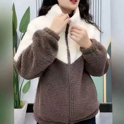 Stylish Women's Thick Color-Block Jacket for Autumn/Winter
