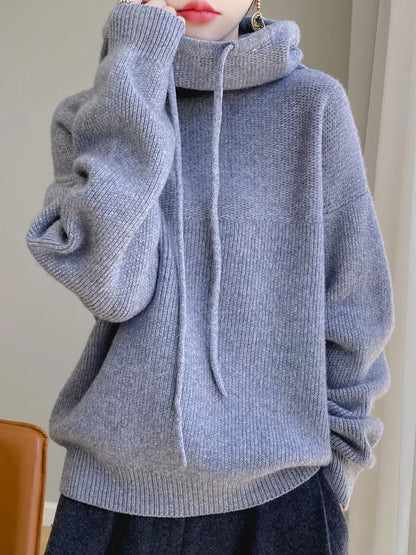 Thick Wool Hooded Sweater for Women - Cozy Knitted Top
