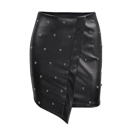 Casual Versatile Beaded Leather Skirt