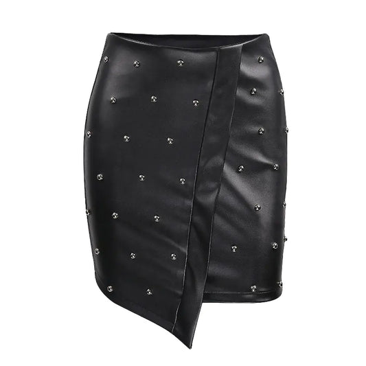 Casual Versatile Beaded Leather Skirt