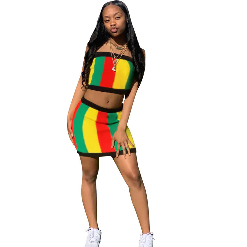 DN8240 Women's Striped Print Two-Piece Set Outfit