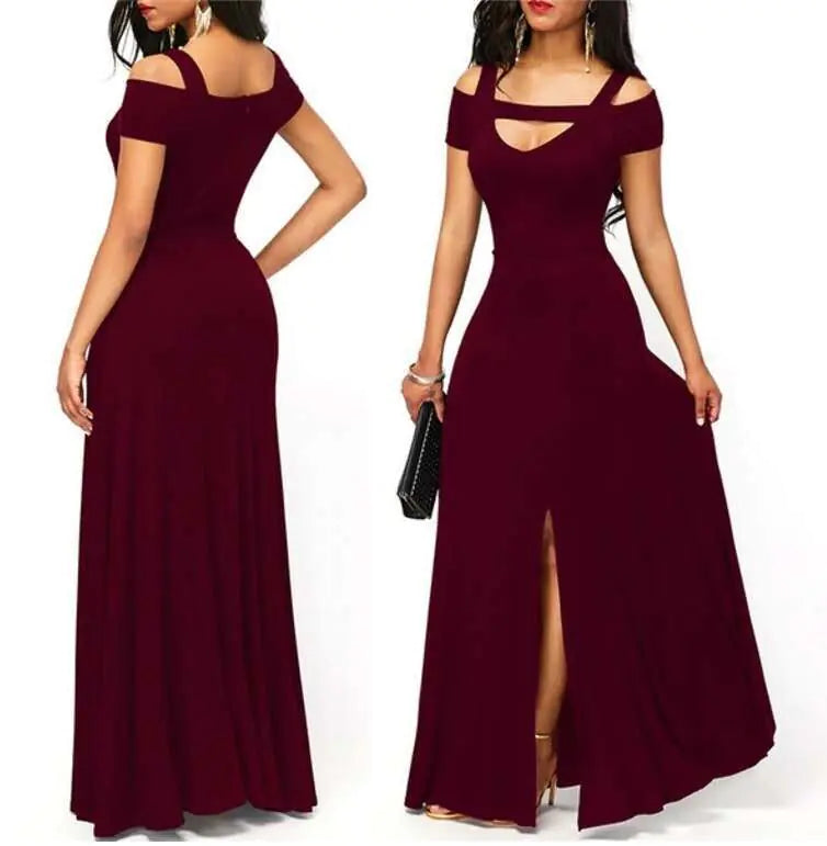 Plus Size V-Neck Off-Shoulder Maxi Dress