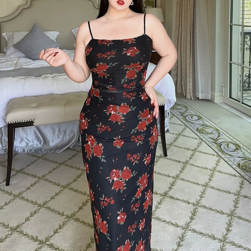 French Rose Mesh Hanging Dress