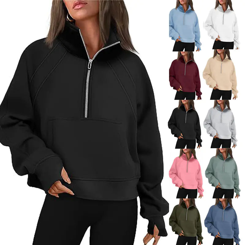 2023 Autumn/Winter Women's Plush Half Zipper Sweatshirt