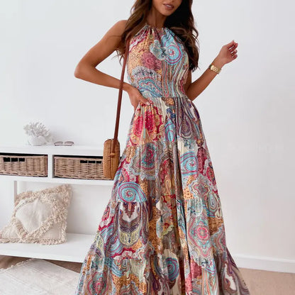 Bohemian Floral Backless Maxi Dress