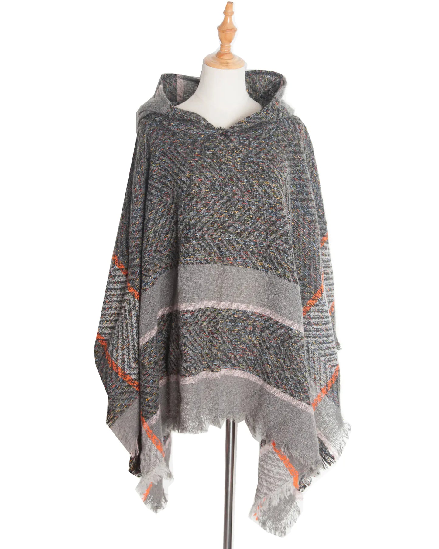 2022 Women's Hooded Houndstooth Cape Poncho