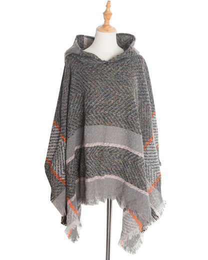 2022 Women's Hooded Houndstooth Cape Poncho