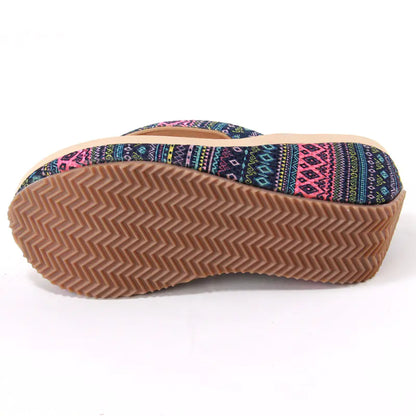 Ethnic Style Wedge Flip Flops with Thick Sole