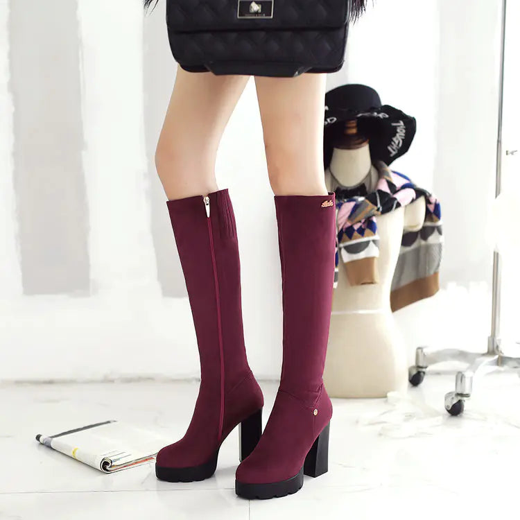 Korean Style Suede Chunky Heel Platform Martin Boots