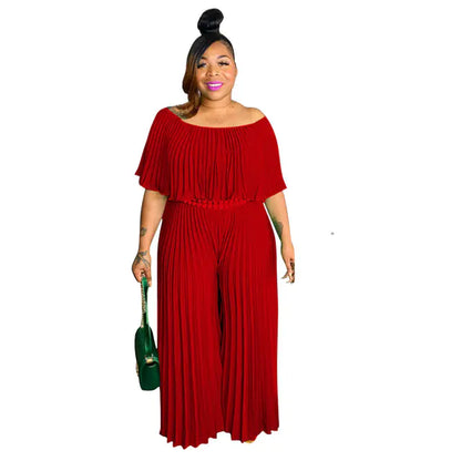 Plus Size Women's Ruffle Jumpsuit with Wide Leg Pants