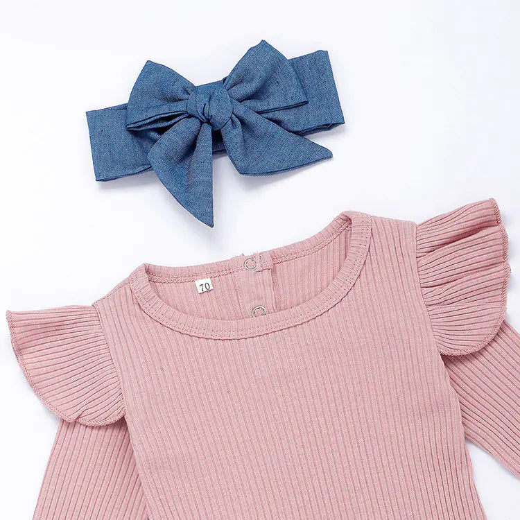 New Baby Long Sleeve Triangle Bodysuit Set