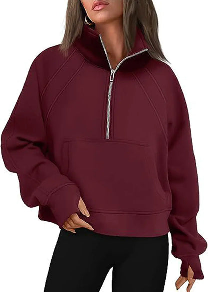2023 Autumn/Winter Women's Plush Half Zipper Sweatshirt