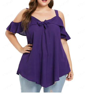 Plus Size V Neck Flare Sleeve Tunic Blouse for Women - Trendy Attic Store01