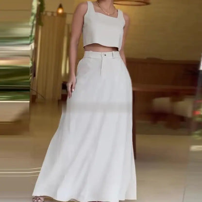 New Women's Casual Trendy Sleeveless Crop Top Two-Piece Set