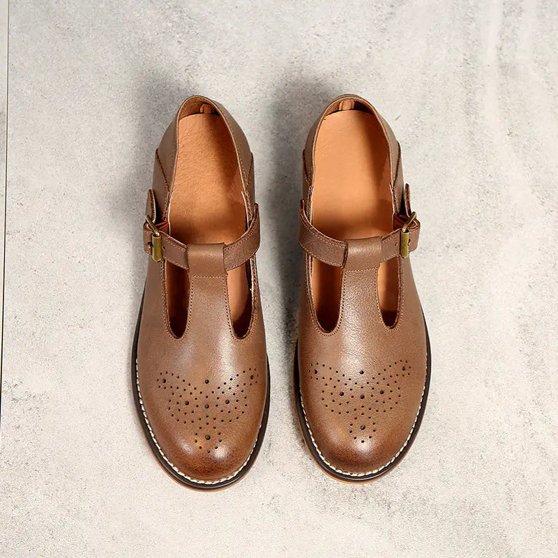 Leather Women's Shoes - Vintage British Style Casual Flats