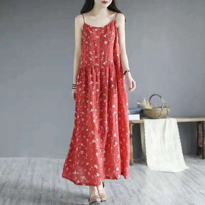 Artistic Floral Sleeveless Sling Dress for Women