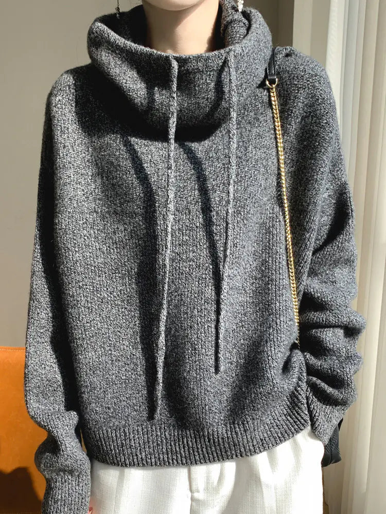 Thick Wool Hooded Sweater for Women - Cozy Knitted Top