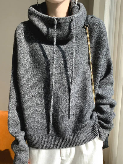Thick Wool Hooded Sweater for Women - Cozy Knitted Top
