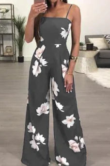 Summer Floral Backless Jumpsuit with Tie Straps