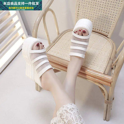 Wedge Heel Platform Sandals and Rhinestone Slippers - Trendy Attic Store01