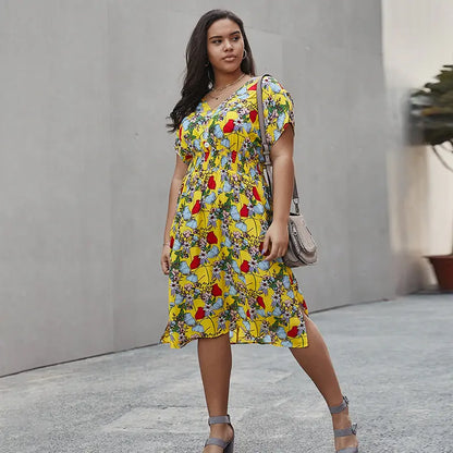 Women's Summer V-Neck Floral Beach Dress