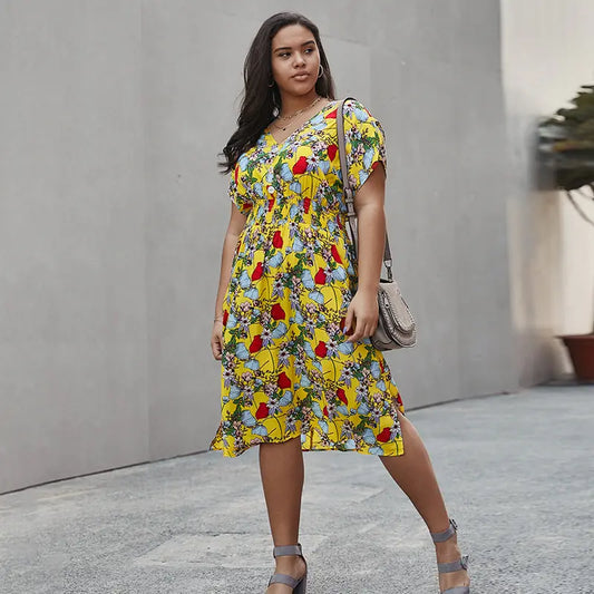 Women's Summer V-Neck Floral Beach Dress