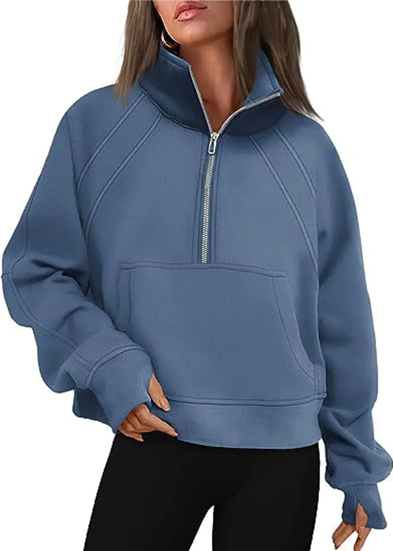 2023 Autumn/Winter Women's Plush Half Zipper Sweatshirt