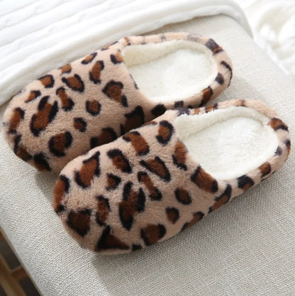Leopard Print Rabbit Fur Indoor Slippers
