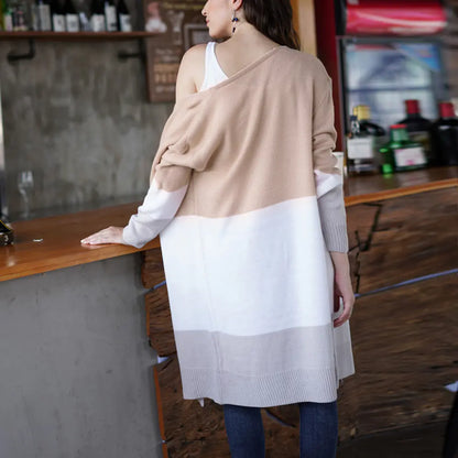 Striped Knit Long Cardigan Sweater for Women