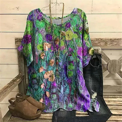 Floral 3D Print Round Neck Women's T-Shirt (Casual) - Trendy Attic Store01