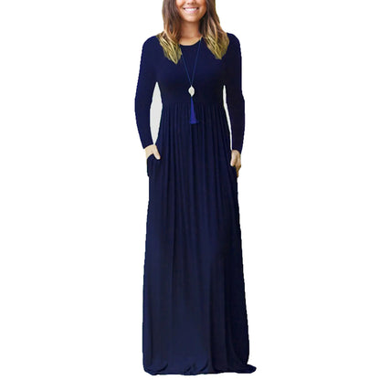 Women's Casual Long Sleeve Elastic Waist Dress