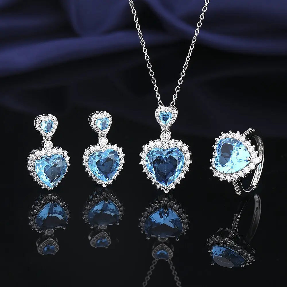 Gemstone Crown Necklace Set with Earrings & Ring - Trendy Attic Store01