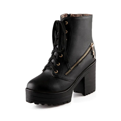 Women's Vintage Martin Ankle Boots with Chunky Heels