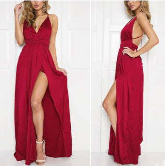 LIVA2018 Summer Deep V-Neck Backless Maxi Dress