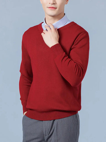 Men's V-Neck Cashmere Sweater - Soft Warm Pullover