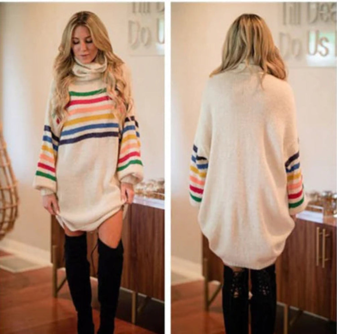 Autumn Winter High Neck Knit Dress for Women