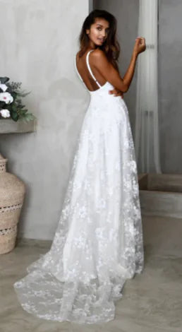 Spitzen-Maxikleid mit V-Ausschnitt